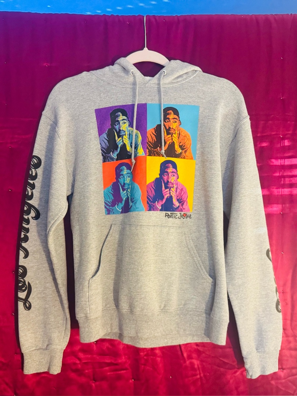 👑 Size Small Tupak Chemistry Gray Hoodie with Multicolor Pop-Art Panel